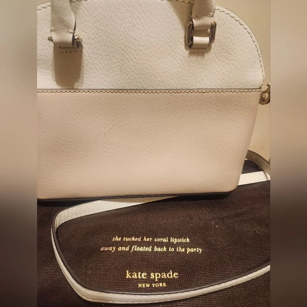 Kate Spade NY White/Nude Leather Domed Satchel/Crossbody Bag Ret.$330 w/Dustbag